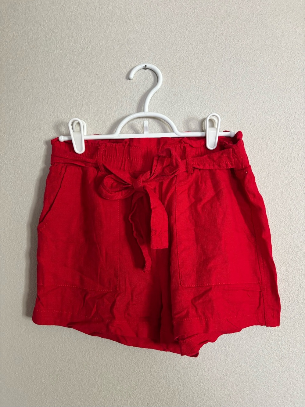 High-Waist Red Tie-Belt Women's Shorts